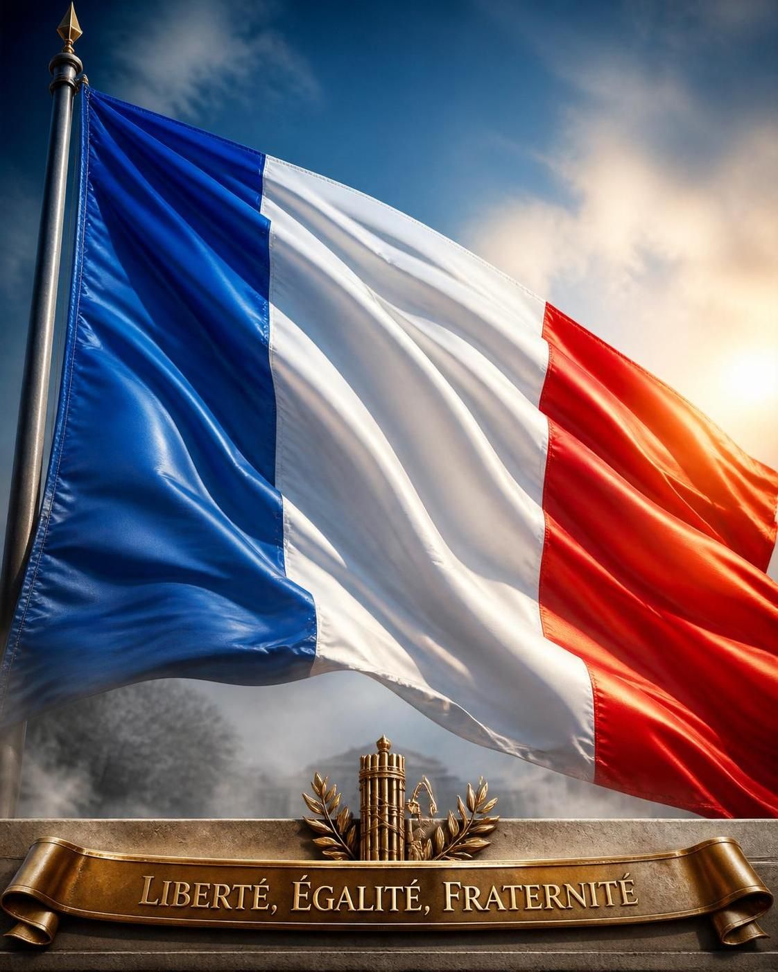 Drapeau tricolore bleu blanc rouge de la France.