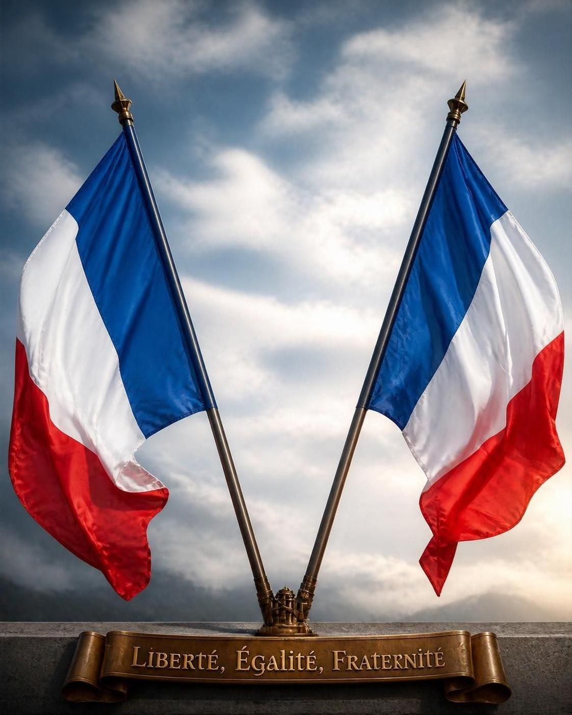 2 Drapeau tricolore bleu blanc rouge de la France.